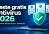 Beste gratis antivirus i 2026 – stor sammenligning for Windows Illustrasjon av en bærbar PC med et grønt sikkerhetsskjold og sammenligningskort, med teksten «Beste gratis antivirus 2026 – Stor sammenligning for Windows».