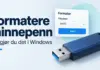 Formatere minnepenn: slik formaterer du USB-stick i Windows Illustrasjon av en blå USB-minnepenn ved siden av et formateringsvindu med exFAT valgt og teksten «Formatere minnepenn – Slik gjør du det i Windows».