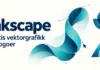 Inkscape – gratis program for vektorgrafikk og logoer Illustrasjon av blå og turkise vektorformer med kurver og kontrollpunkter ved siden av teksten «Inkscape – Gratis vektorgrafikk og logoer».