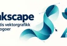 Inkscape – gratis program for vektorgrafikk og logoer Illustrasjon av blå og turkise vektorformer med kurver og kontrollpunkter ved siden av teksten «Inkscape – Gratis vektorgrafikk og logoer».