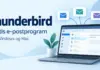 Thunderbird – gratis e-postprogram for Windows og Mac Illustrasjon av en bærbar datamaskin med innboks og svevende konvolutter ved siden av teksten «Thunderbird – Gratis e-postprogram – For Windows og Mac».